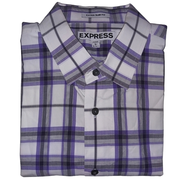 Express Extra Slim Fit checkered purple, white, gray, black dress shirt - Picture 2 of 7
